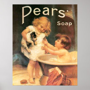 Puppy Taking a Bath Poster