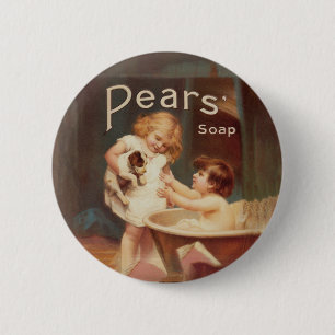 Puppy Taking A Bath Vintage Antique 6 Cm Round Badge