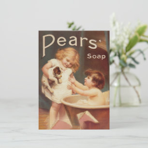 Puppy Taking A Bath Vintage Antique Card