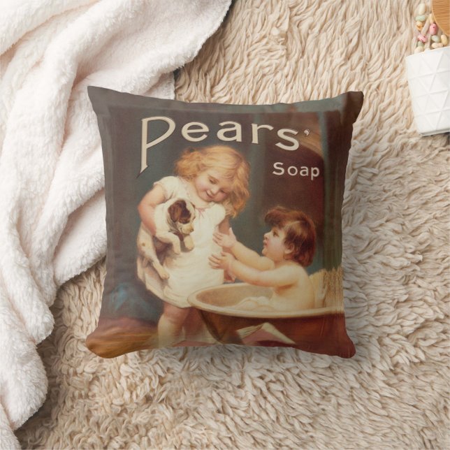 Puppy Taking A Bath Vintage Antique Cushion (Blanket)
