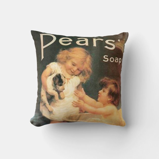 Puppy Taking A Bath Vintage Antique Cushion (Front)