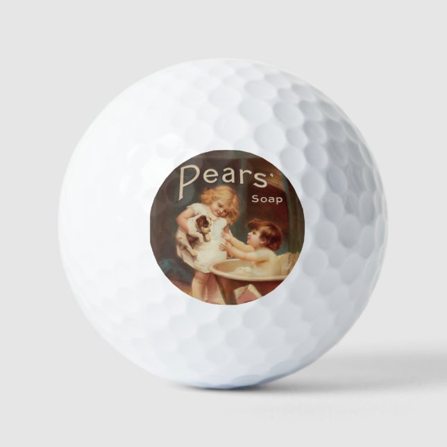 Puppy Taking A Bath Vintage Antique Golf Balls (Front)