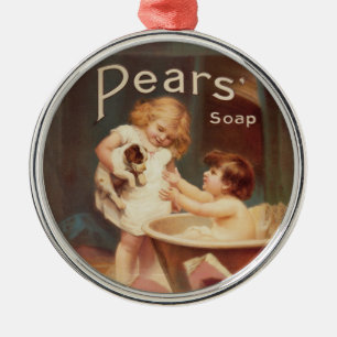 Puppy Taking A Bath Vintage Antique Metal Tree Decoration