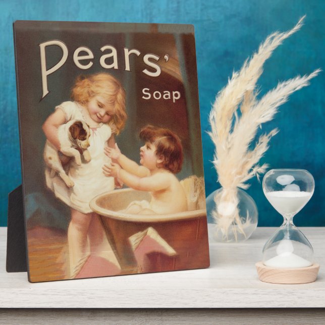 Puppy Taking A Bath Vintage Antique Plaque (Side)