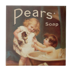 Puppy Taking A Bath Vintage Antique Tile