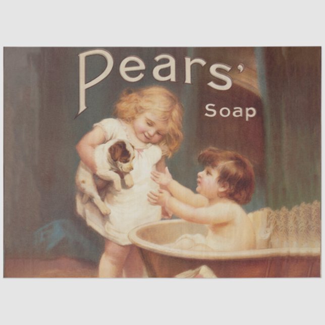 Puppy Taking A Bath Vintage Antique Tissue Paper (Front)