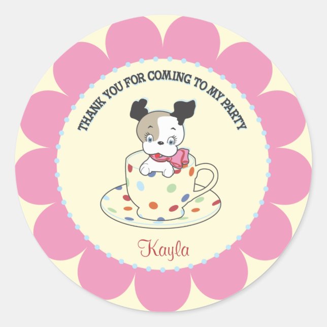 Puppy Tea Party  |  Retro Favour Stickers (Front)