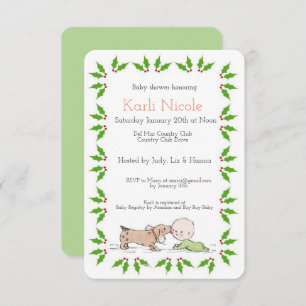 Puppy Themed Holiday Baby Shower Invitation