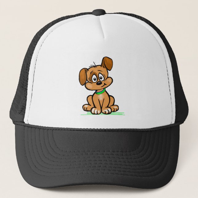 Puppy Tilt Trucker Hat (Front)