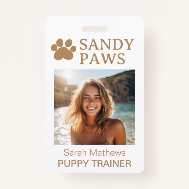 Puppy Trainer Dog Walker Pet Business Logo Simple ID Badge (Front)