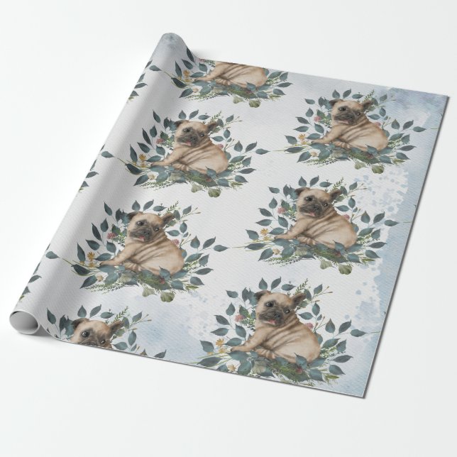 Puppy Watercolor Wrapping Paper (Unrolled)