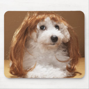 Puppy wearing ginger wig mouse mat
