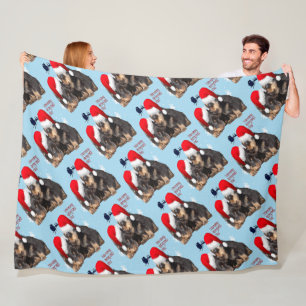 Puppy White Christmas With Santa Claus Sleigh Fleece Blanket