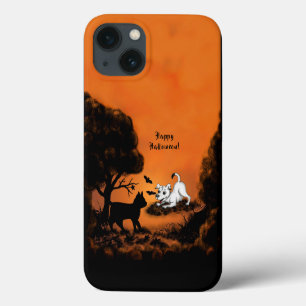 Puppy with Black Cat and Bat , Happy Halloween! iPhone 13 Case