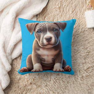 Puppy With Blue Eyes Sitting and Looking Innocent Cushion