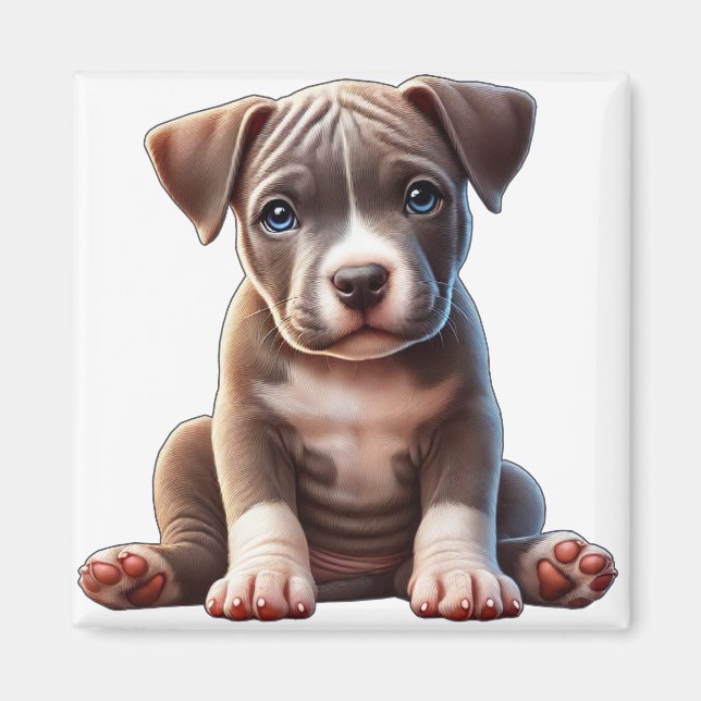 Puppy With Blue Eyes Sitting and Looking Innocent Magnet (Front)
