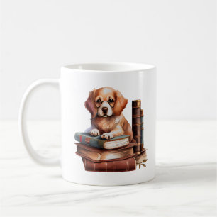 Puppy with Books, Reader Coffee Mug