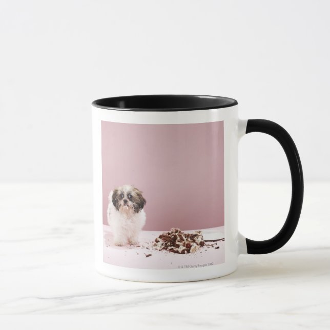 Puppy with cake on floor mug (Right)