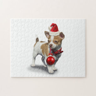 Puppy with christmas hat and Ball Jigsaw Puzzle