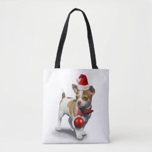 Puppy with christmas hat and Ball Tote Bag