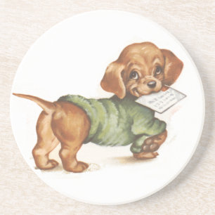 puppy with letter coaster