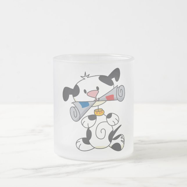 Puppy With Newspaper T-shirts and Gifts Frosted Glass Coffee Mug (Center)