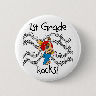 Puppy with Pencil 1st Grade Rocks 6 Cm Round Badge