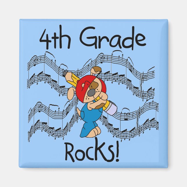 Puppy With Pencil 4th  Grade Rocks Magnet (Front)