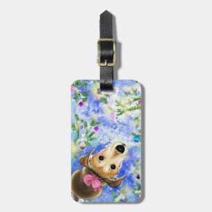 Puppy With Pink Ribbon - Cute Luggage Tag