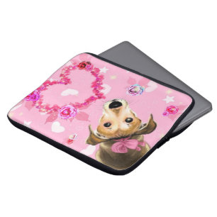 Puppy With Pink Ribbon - Love Laptop Sleeve