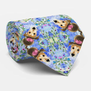Puppy With Pink Ribbon - Merry Christmas - Tie