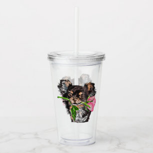 Puppy with Rose Acrylic Tumbler - Romantic Love