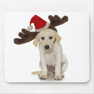 Puppy with Santa Hat and Reindeer Ears Mouse Mat