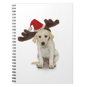 Puppy with Santa Hat and Reindeer Ears Notebook