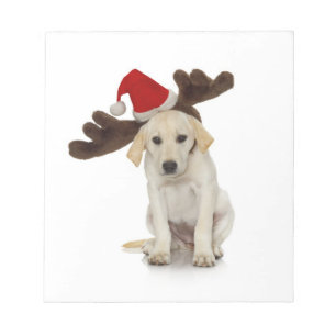 Puppy with Santa Hat and Reindeer Ears Notepad