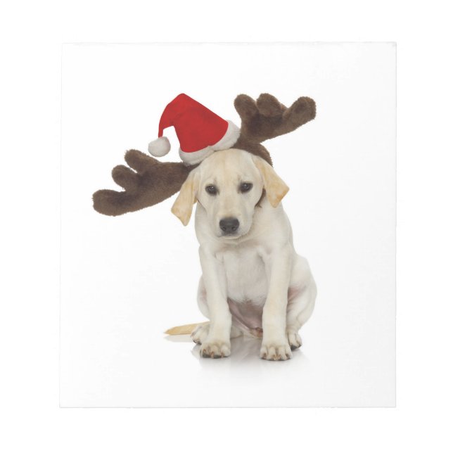 Puppy with Santa Hat and Reindeer Ears Notepad (Front)