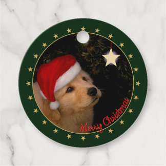 Puppy with Santa Hat and your message Favour Tags