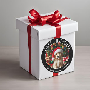 Puppy with Santa Hat Personalised Christmas Classic Round Sticker