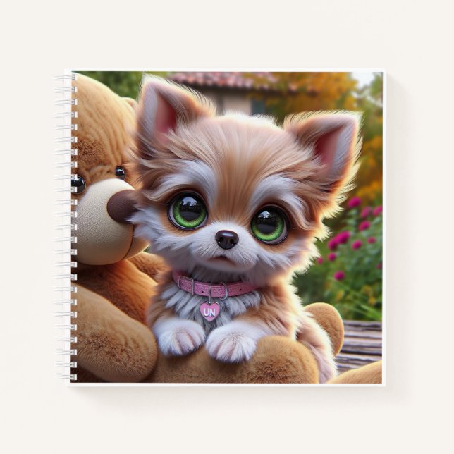 Puppy with Teddy Bear, by Natasha Us  Notebook (Front)
