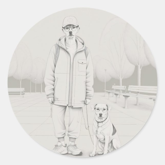 PuppyMan Classic Round Stickers (Front)