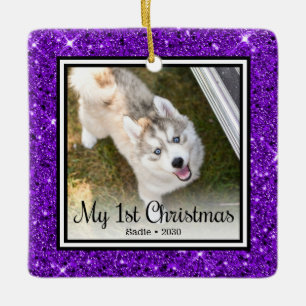 Puppy's 1st Christmas 2 Photo Ceramic Ornament