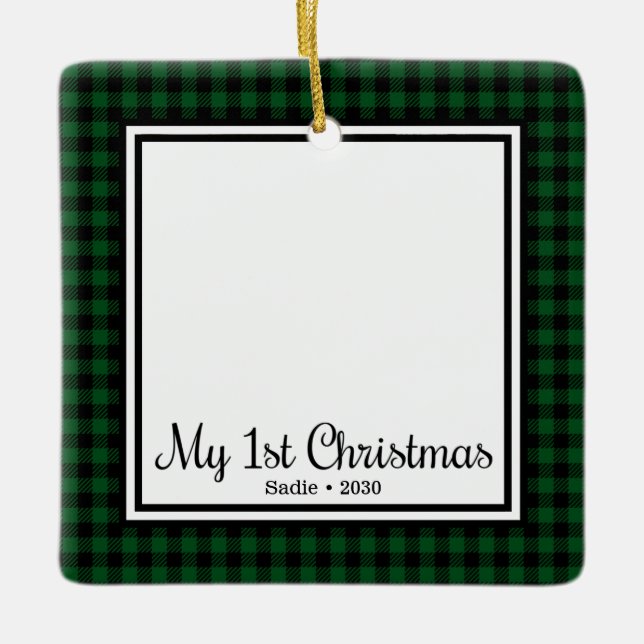 Puppy's 1st Christmas 2 Photo Ceramic Ornament (Front)