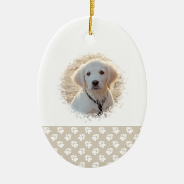 Puppy's 1st Christmas Custom Pet Photo Template Ceramic Tree Decoration (Front)