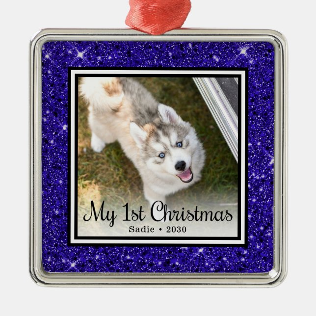 Puppy's 1st Christmas Photo Metal Tree Decoration (Front)