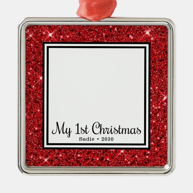 Puppy's 1st Christmas Photo Metal Tree Decoration (Front)