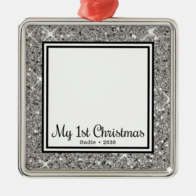 Puppy's 1st Christmas Photo Metal Tree Decoration (Front)