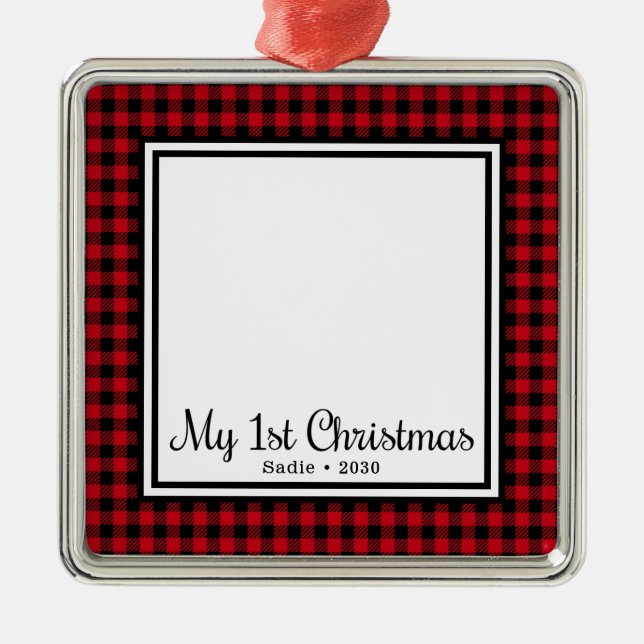 Puppy's 1st Christmas Photo Metal Tree Decoration (Front)