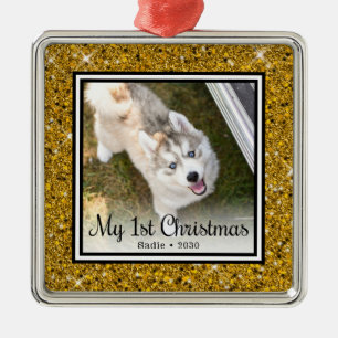 Puppy's 1st Christmas Photo Metal Tree Decoration