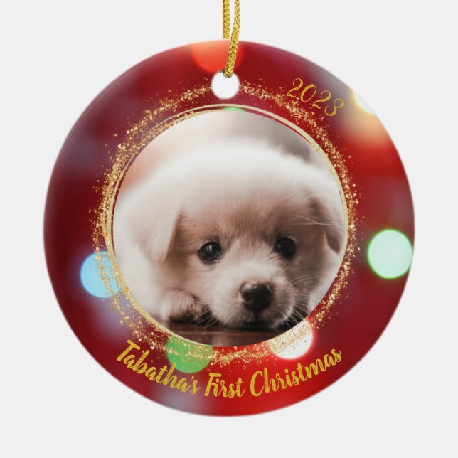 Puppy's First Christmas Ceramic Tree Decoration (Front)