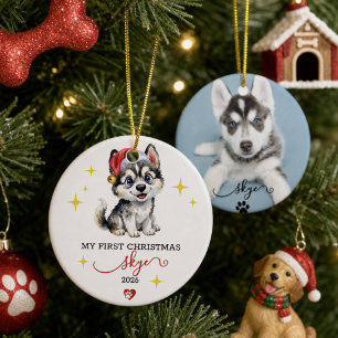 Puppy's First Christmas Custom Photo Ceramic Tree Decoration